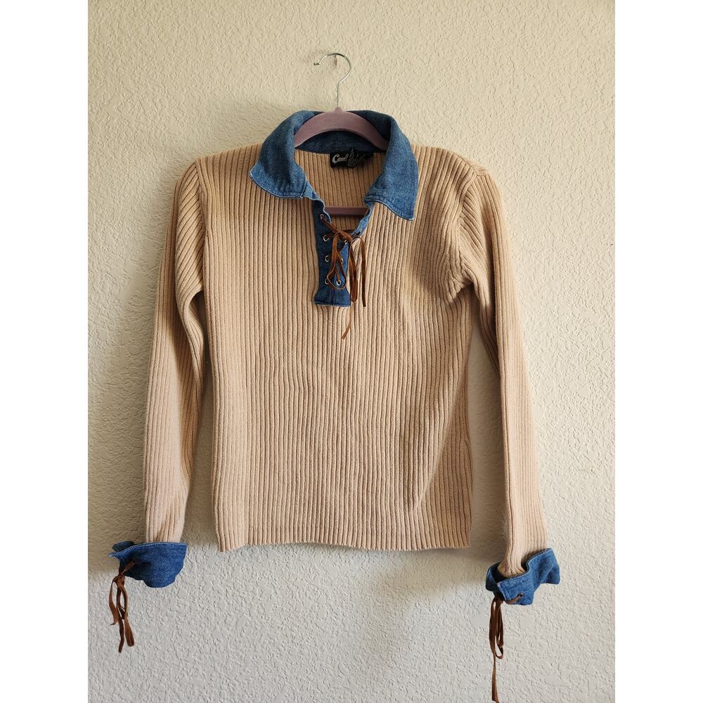 Y2k Cavalini Women's 2 Tone Long Sleeve Top L